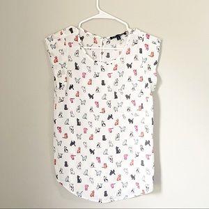 NWOT S.R. By Sweet Rain womens Xs cat print top graphic shirt blouse